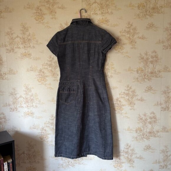 Vintage Y2K Cop Copine denim short sleeve cargo dress dark wash streetwear M - Picture 2 of 9